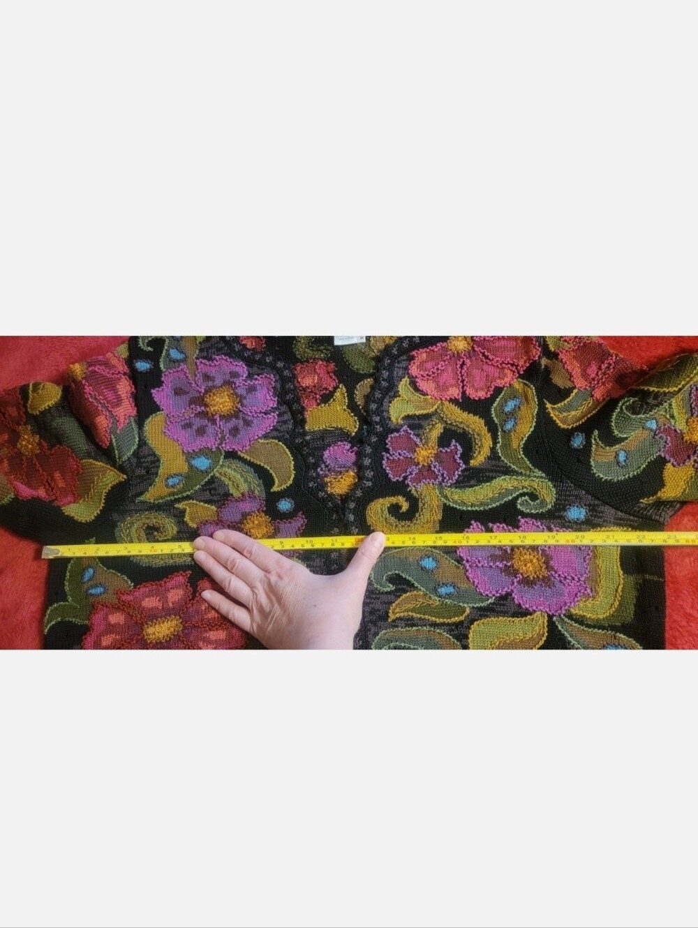 Peruvian Connection art knit handmade pima cotton cardigan XL floral Peru - Picture 5 of 16